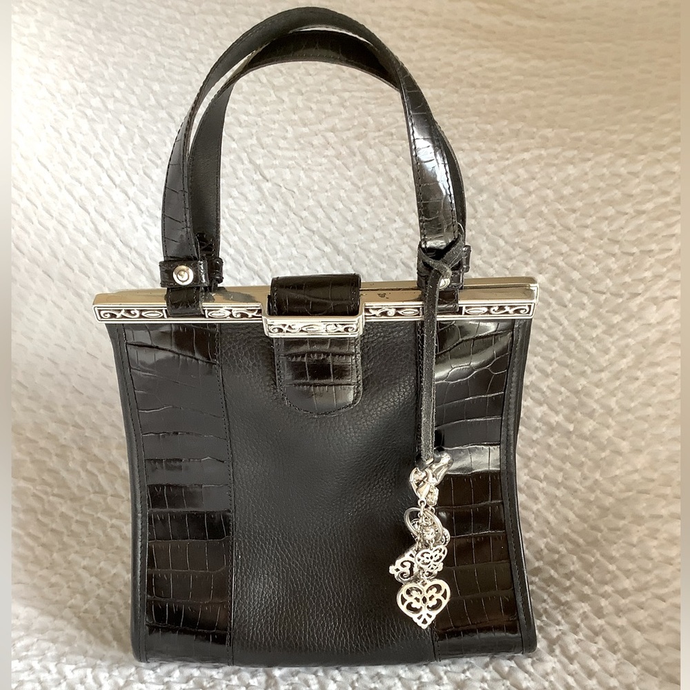 BRIGHTON Very Cute Black Alligator and Leather Handbag